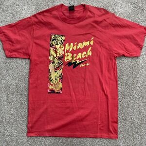 Vintage Miami Beach Florida Graphic T Shirt Large Red Cotton Sherry's Best